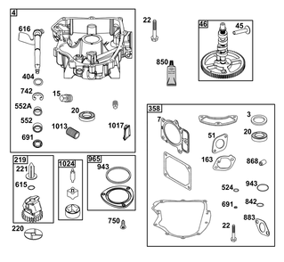 Crankcase Cover/Sump Group Diagram and Parts List for 40U877-0020-G1  Briggs and Stratton Engine